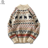 Mens Causal Half Turtleneck Sweater Deer Printed Autumn Spring Christmas Pullover Knitted Jumper Sweaters Slim Fit Male Clothes