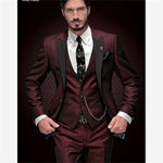 New Brand Groom Tuxedo Suit 2020 Custom Made Wine Red Men Suits Terno Slim Fit Peaked Lapel Groomsmen Men Wedding Prom Suits